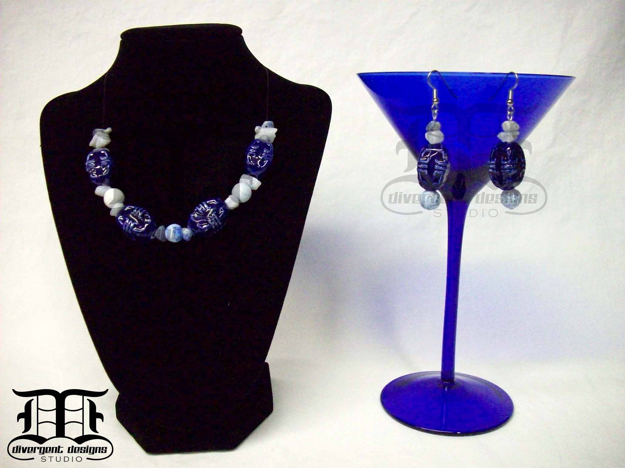 Blue Ceramic, Fire Agate, Blue Lace Agate & Blue Adventurine Necklace & Earring Custom Order